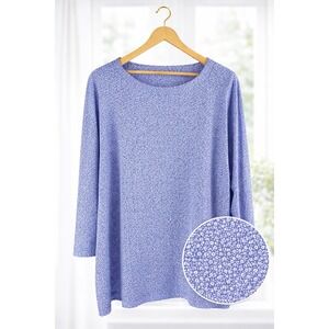 Croft & Barrow Tee Top 100% Cotton White Blue Ditsy Floral 3/4‎ Sleeve Size 3X